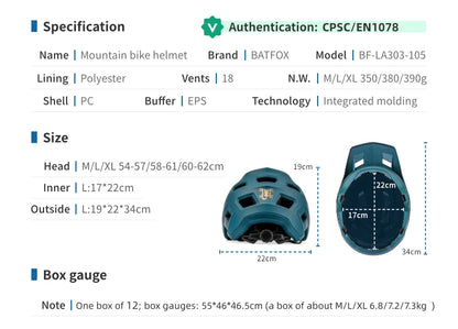 Casco Da Bicicletta Batfox Speedframe MTB Leggero Con Certificazione CE Aerodinamico E Protezione Affidabile