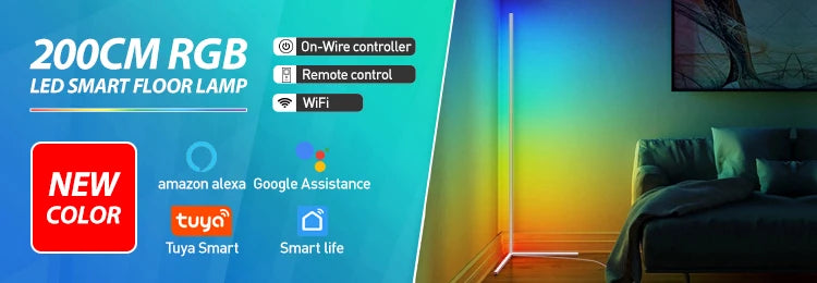 Lampada Da Terra Tuya Rgb 180 cm Bianca, Smart Con App E Telecomando, Illuminazione Led Moderna E Atmosferica
