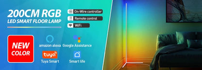 Lampada Da Terra Tuya Rgb 180 cm Bianca, Smart Con App E Telecomando, Illuminazione Led Moderna E Atmosferica