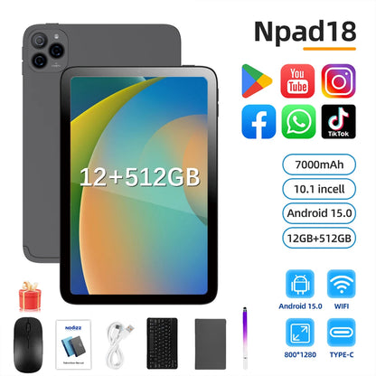 Tablet 10,1 Pollici 4G Con Chiamate RAM 12GB Memoria Interna 512GB Dual SIM Android 14 Batteria 6000mAh
