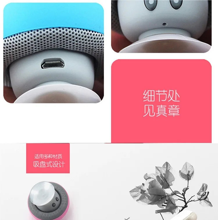 Mini Altoparlante Bluetooth Rosa Portatile Con Design Funghetto E Supporto Ventosa Per Telefono E PC
