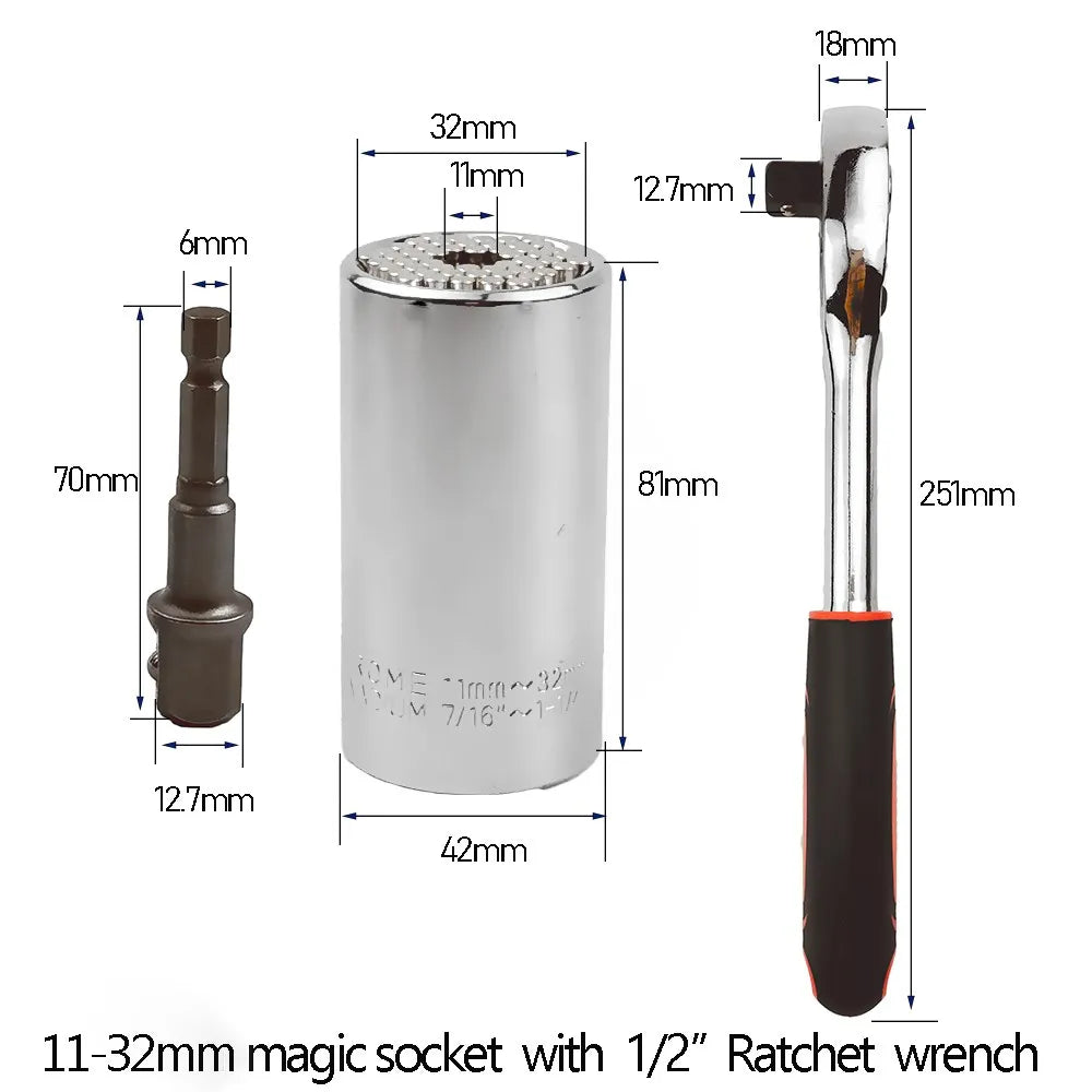 Onnfang 7-19/11-32mm chiave a cricchetto universale testa a bussola universale, chiave a bussola per uso domestico/chiave per utensili manuali