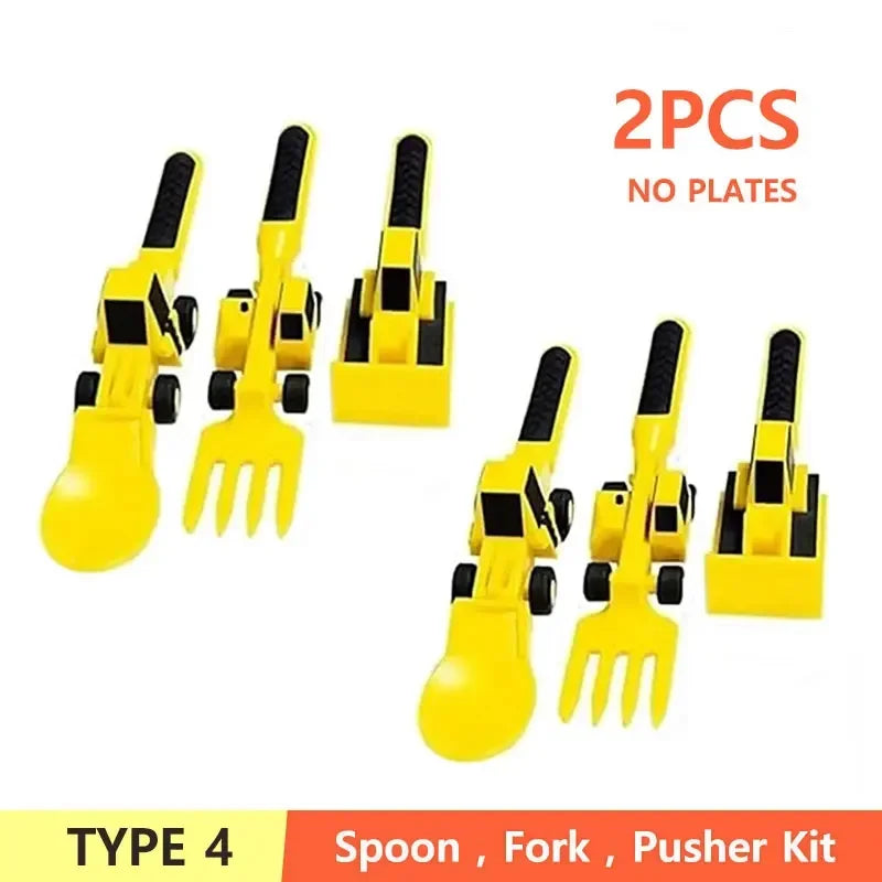 Stoviglie Per Bambini Set Auto Bulldozer Escavatore Pala Piatto Forchetta Cucchiaio BPA Free Ecologiche