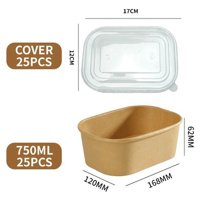 25 pz/set Scatole di Carta Kraft Usa E Getta Scatole per il Pranzo con Coperchi Ciotole per Imballaggio di Fast Food Bento Box per la Catering Da Asporto