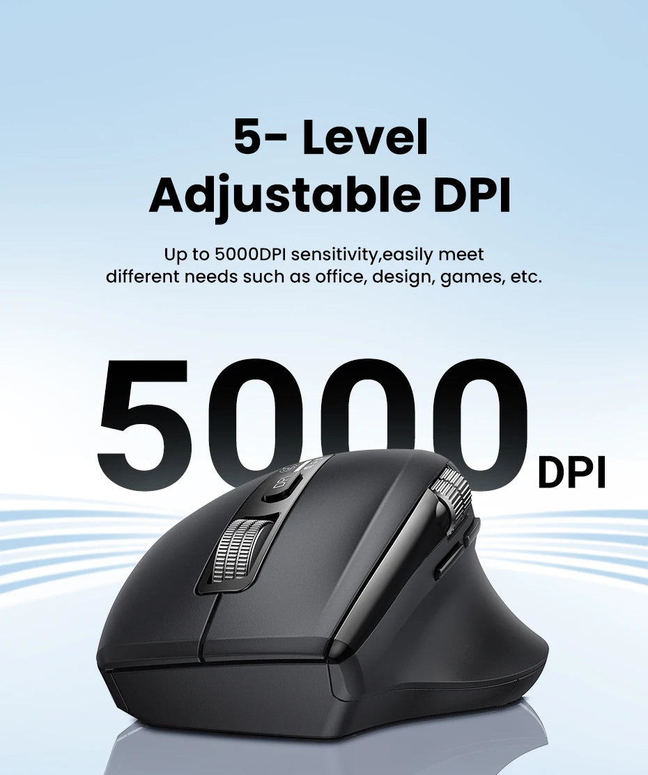Mouse Senza Fili Ergonomico con DPI 5000 Bluetooth 5.4 e 2.4 GHz MacBook Tablet Laptop PC