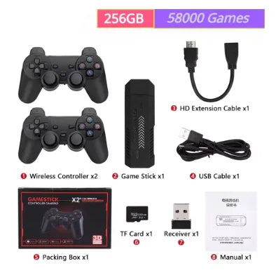 X2 Plus Game Stick 4K HD 2.4G Retro Console per videogiochi Controller wireless TV 50 Emulatore per giochi PS1/N64/DC 128G