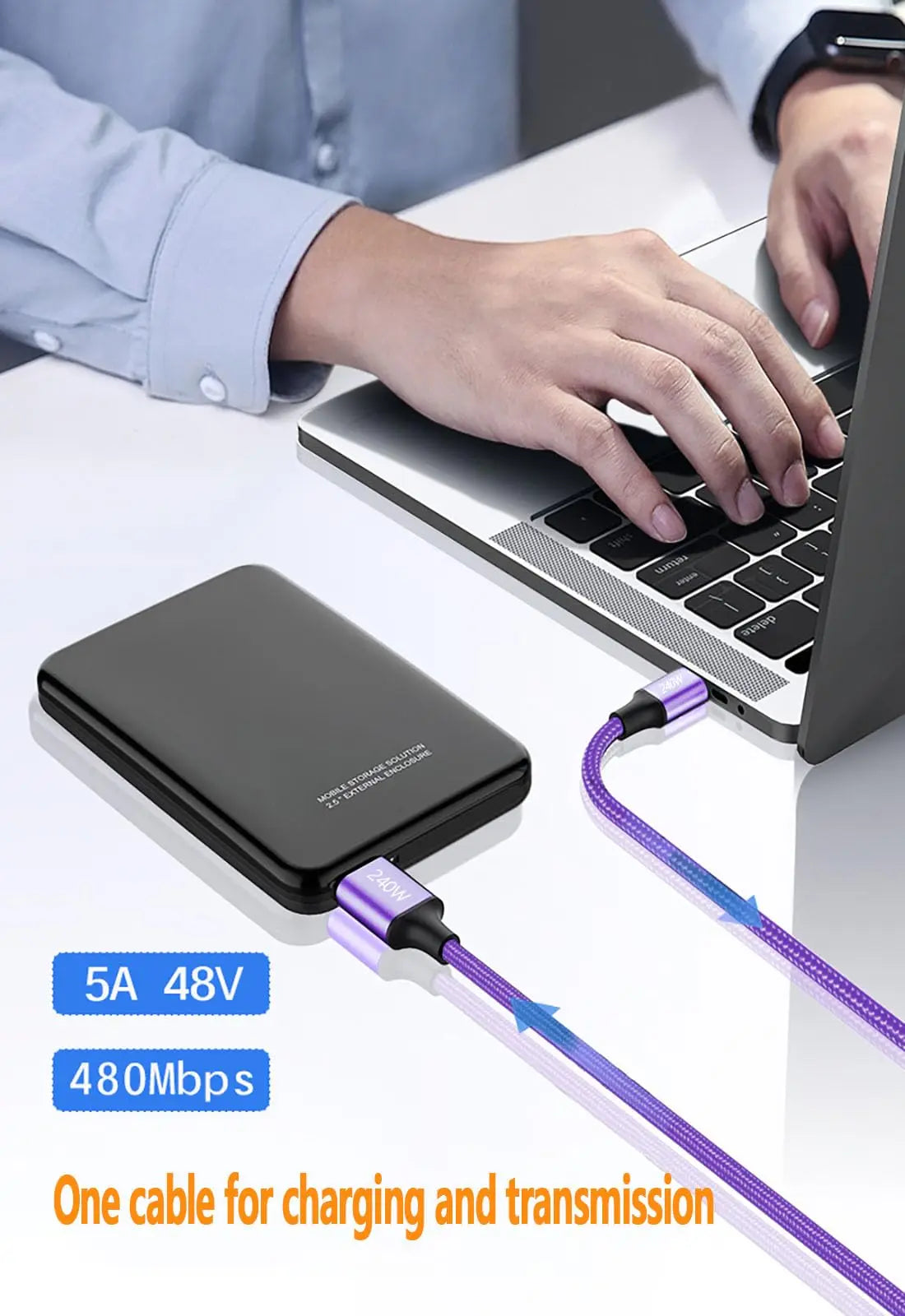 Cavo Usb C A Usb C Ricarica Veloce 240W 6A Compatibile Con iPhone 15 Pro Max Samsung S24 S23 S22 Xiaomi MacBook