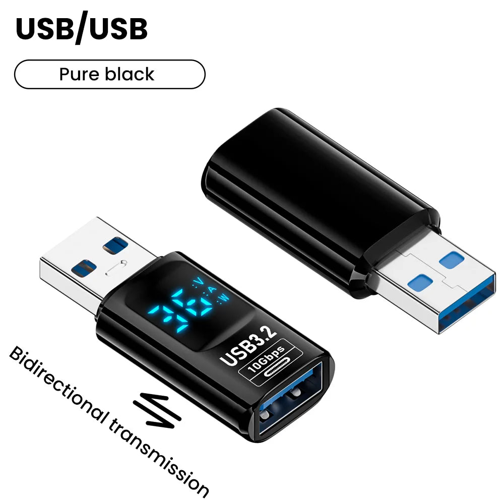 Adattatore USB 3.2 da 10 Gbps con Display Digitale, Convertitore da USB Maschio a USB Femmina, Ricarica Rapida e Trasferimento Dati, Adattatore USB C per PC e Laptop
