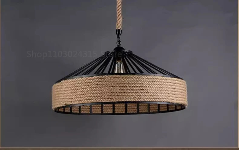 Lampada a Sospensione in Corda di Canapa, Ferro Industriale Retrò, Stile Classico per Sala da Pranzo