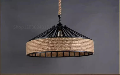 Lampada a Sospensione in Corda di Canapa, Ferro Industriale Retrò, Stile Classico per Sala da Pranzo