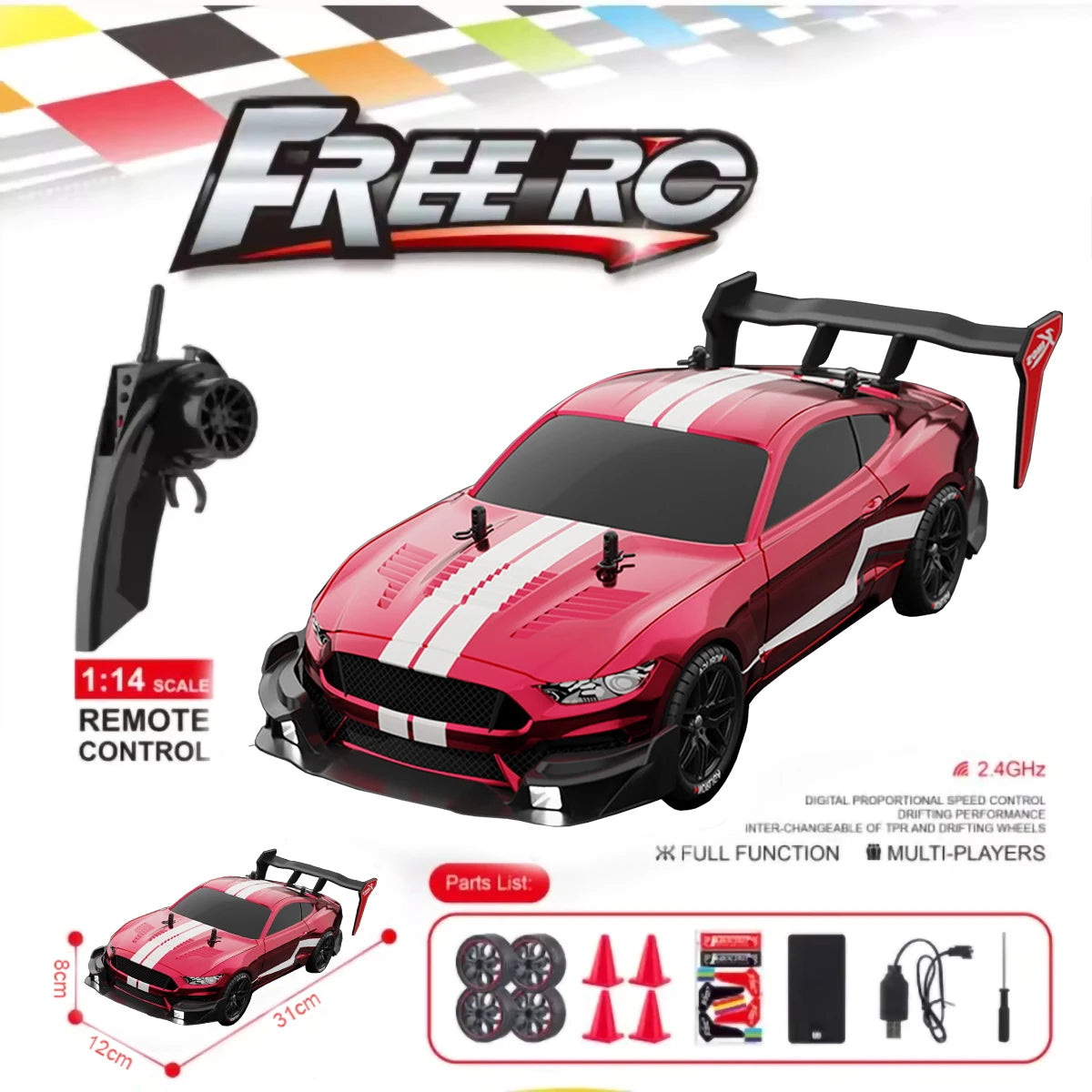 RTR MUSTANG 2.4G Drift Car 1:14 4WD Auto elettriche telecomandate Auto da corsa ad alta velocità RC Auto da corsa Giocattoli per bambini