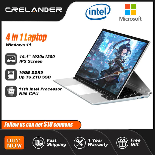 Laptop 14 Pollici Touch Screen 4 In 1 Con Windows 11 Celeron N95 16GB RAM Notebook Per Studenti