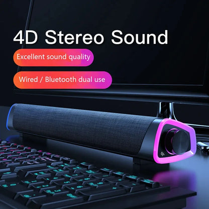 Altoparlante cablato per computer 4D Barra Bluetooth Suono stereo Subwoofer Altoparlante soundbar surround per MacBook Laptop Notebook Gioco per PC