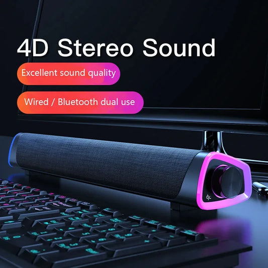 Altoparlante cablato per computer 4D Barra Bluetooth Suono stereo Subwoofer Altoparlante soundbar surround per MacBook Laptop Notebook Gioco per PC
