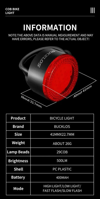 Luci Frontali e Posteriore per Bicicletta Ricaricabili USB Impermeabili LED COB MTB e Bici da Strada