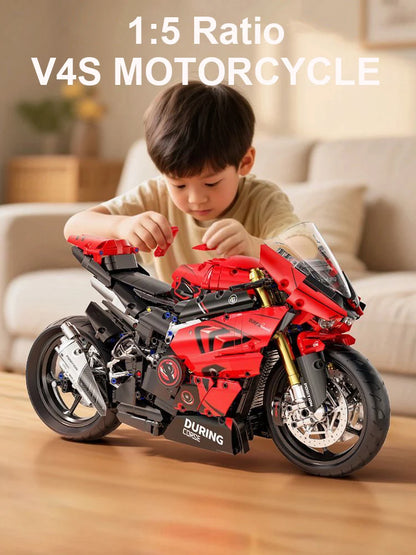 Set Blocchi Moto V4s Racing Con Supporto Esposizione Gioco STEM Per Adulti E Bambini Regalo Unisex