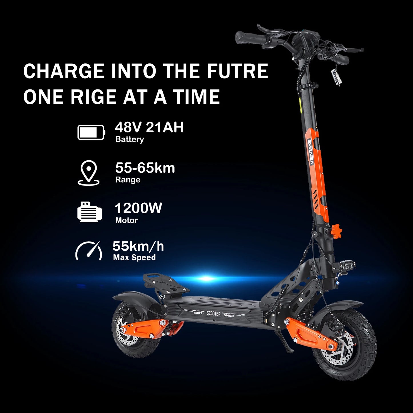 Scooter Elettrico Fuoristrada Con Sedile 1200W 48V 21Ah Batteria NFC Autonomia 40-60 Km