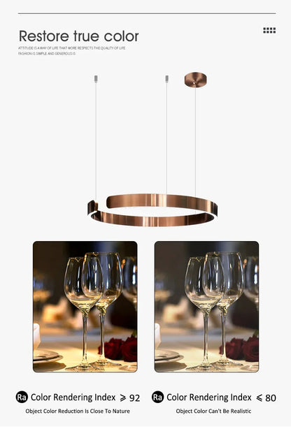 Lampada LED Circolare Sospesa Moderna Oro Rosa Bianco Nero Per Soggiorno E Sala Da Pranzo