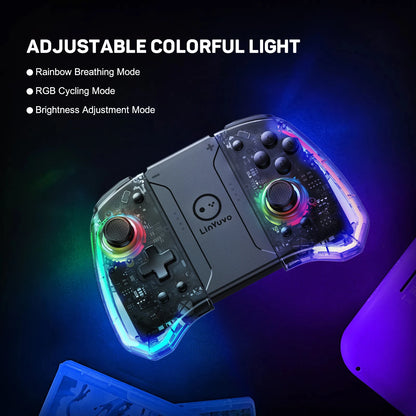 LinYuvo KS40 Gamepad wireless trasparente per Switch/OLED con LED a 8 colori, funzione Turbo. Joystick controller per Switch Lite