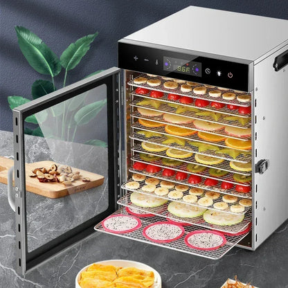 Essiccatore Alimentare a Strati con Pannello Touch Controllo Temperatura e 6/8/12/18 Ripiani in Acciaio Inossidabile