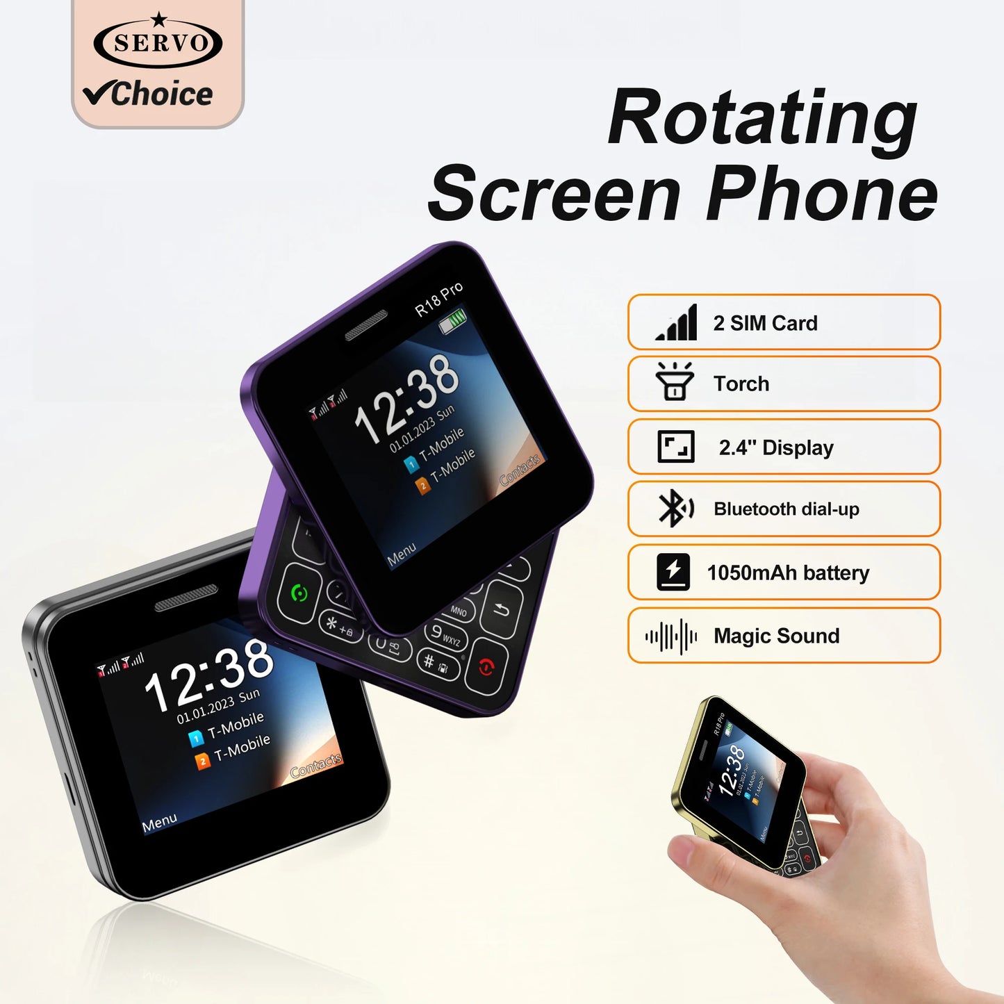 Telefono Mini Dual Sim Con Schermo Rotante Da 2,4 Pollici Slider Torcia E Funzione Blocco Contatti
