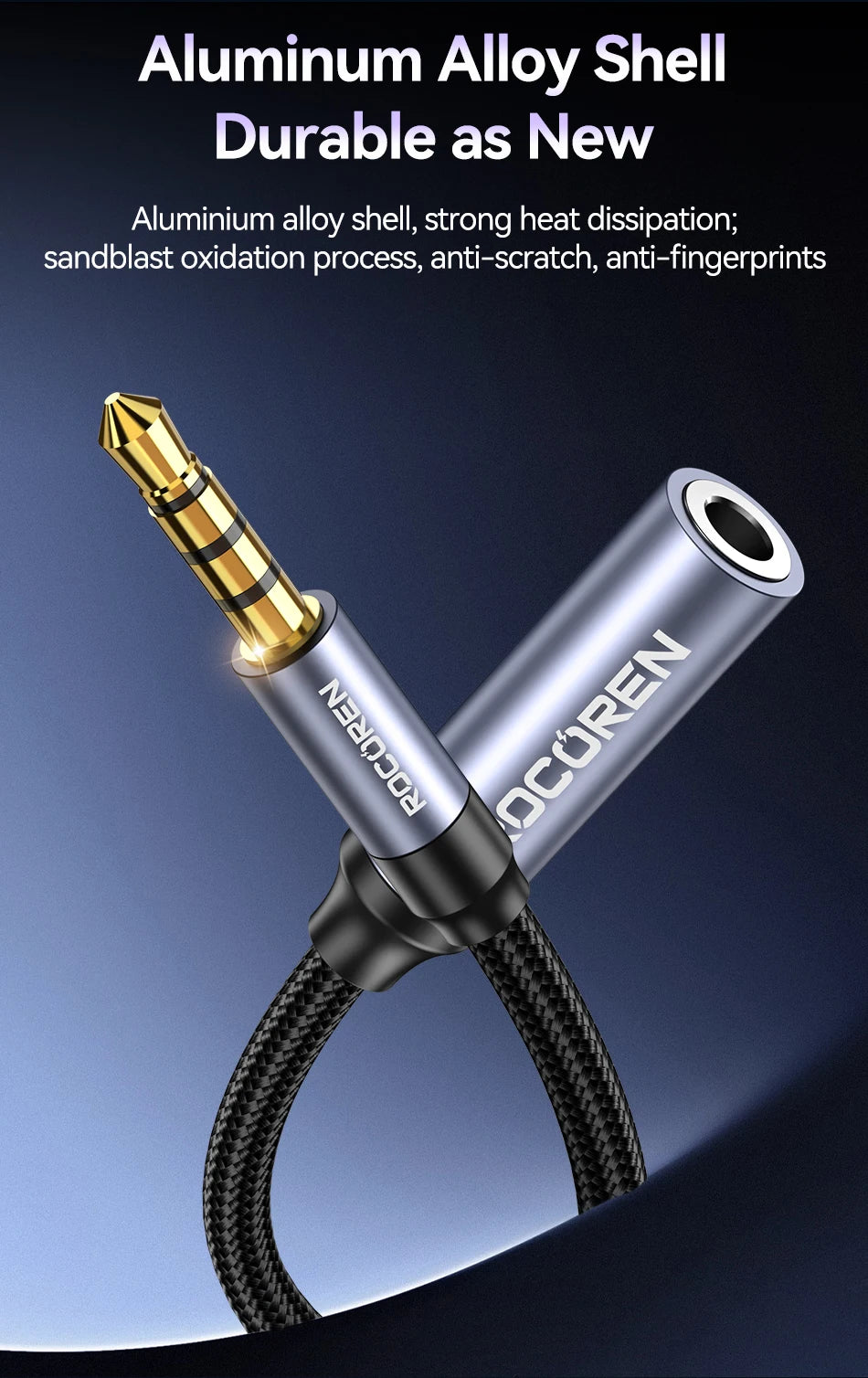 Rocoren Cavo AUX Jack da 3,5 mm Maschio a Femmina Estensione audio Convertitore cavo per altoparlante per cuffie per telefoni Laptop Tablet adattatore