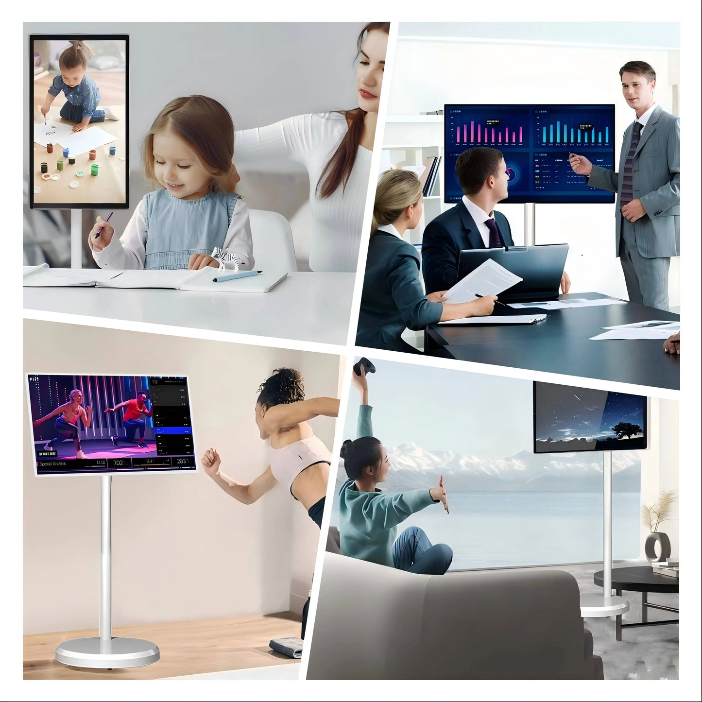 TV LED Smart Android 13 da 21,5 Pollici, 4+64GB, Bianca, Portatile con Ruote, Batteria Ricaricabile, Wi-Fi Interattivo per Palestra Professionale