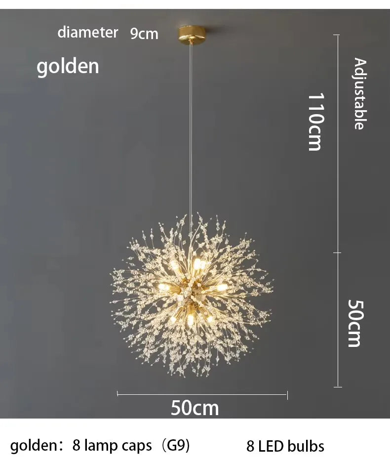 Ciondolo Led In Cristallo Dente Di Leone Illuminazione Moderna Per Soggiorno E Bar Finitura Cromata Lucida