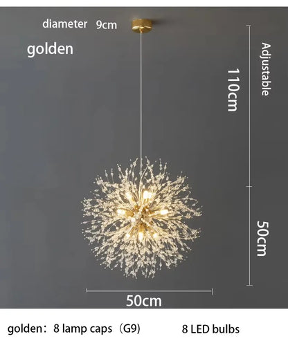 Ciondolo Led In Cristallo Dente Di Leone Illuminazione Moderna Per Soggiorno E Bar Finitura Cromata Lucida