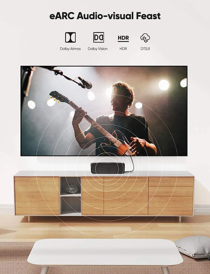Cavo HDMI 2.1 Piatto Intrecciato 48Gbps, 8K60, 4K120, 144Hz Con 3D eARC HDCP 2.2 e 2.3 Compatibile Roku TV PS5