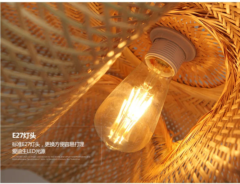Lampada A Sospensione In Bambù E Rattan Intrecciato Lavorata A Mano Arredo Interni Caldo Per Sala Da Pranzo