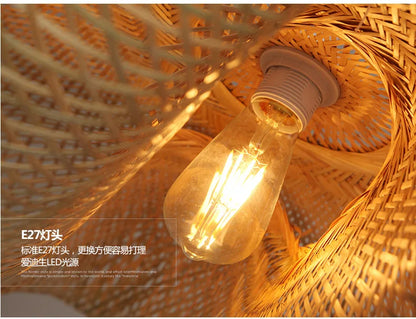 Lampada A Sospensione In Bambù E Rattan Intrecciato Lavorata A Mano Arredo Interni Caldo Per Sala Da Pranzo