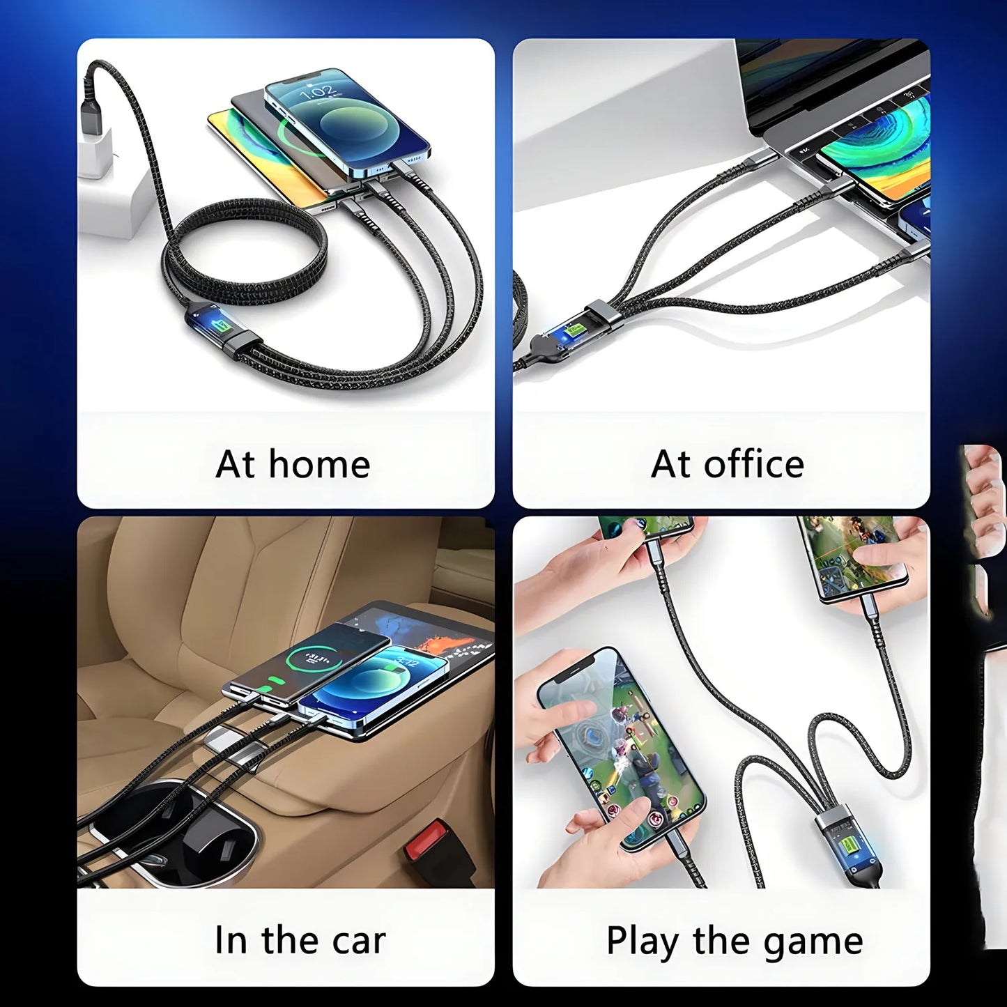 Cavo Di Ricarica 3 In 1 100W Veloce Nylon Treccia Universale USB C Micro Per Smartphone E Tablet