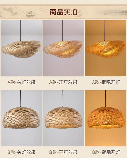 Lampada A Sospensione In Bambù E Rattan Intrecciato Lavorata A Mano Arredo Interni Caldo Per Sala Da Pranzo
