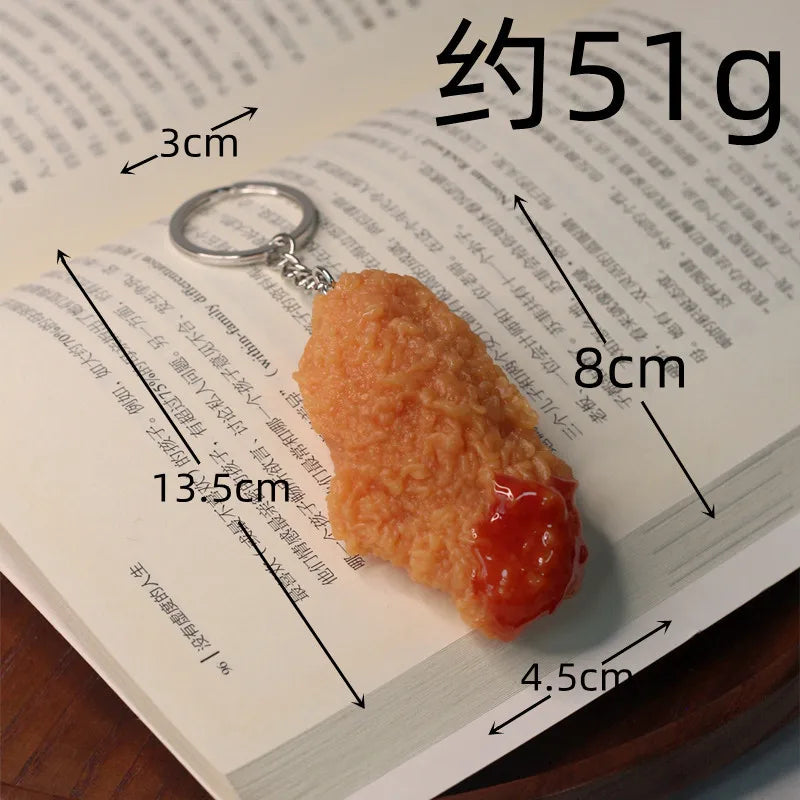 Portachiavi con patatine fritte di pollo fritto, pepite di pollo fritto, cibo simulato, modello giocattolo, portachiavi, borsa per telefono per auto, ciondolo, ornamento regalo