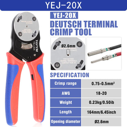 Strumento Crimpatura Deutsch YEJ 12X 16X 20X, Piegatrice Canna Chiusa Per Connettori a 4 Vie