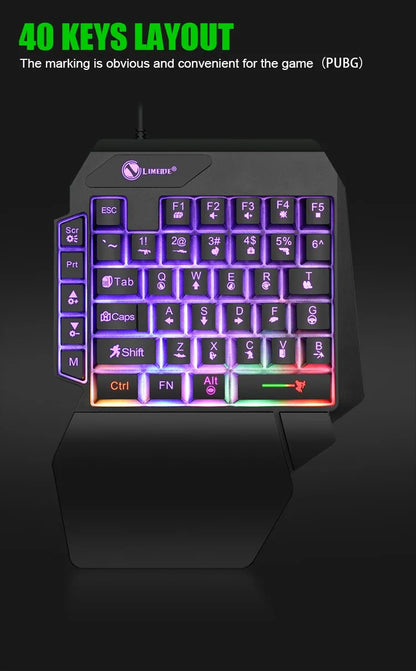 Mini tastiera da gioco con una sola mano da 35 tasti Tastiera retroilluminata cablata ultrasottile USB per laptop PC desktop Smartphone