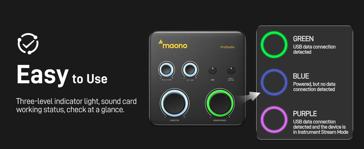 Interfaccia Audio USB MAONO PS22 Lite per PC, Ingresso XLR, 24-bit/192kHz, Software di Routing, Loopback ASIO per Registrazione Musica, Chitarra, DAW
