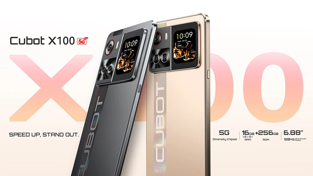Cellulari Smartphone 5G Cubot X100, Android 15, Dimensity 7025, 6nm, 2.5GHz, schermo da 6.88 pollici 120Hz, 16GB RAM (8GB+8GB estesi), 256GB ROM, fotocamera da 64MP, batteria da 5100mAh, telefoni 5G, NFC telefono, GPS