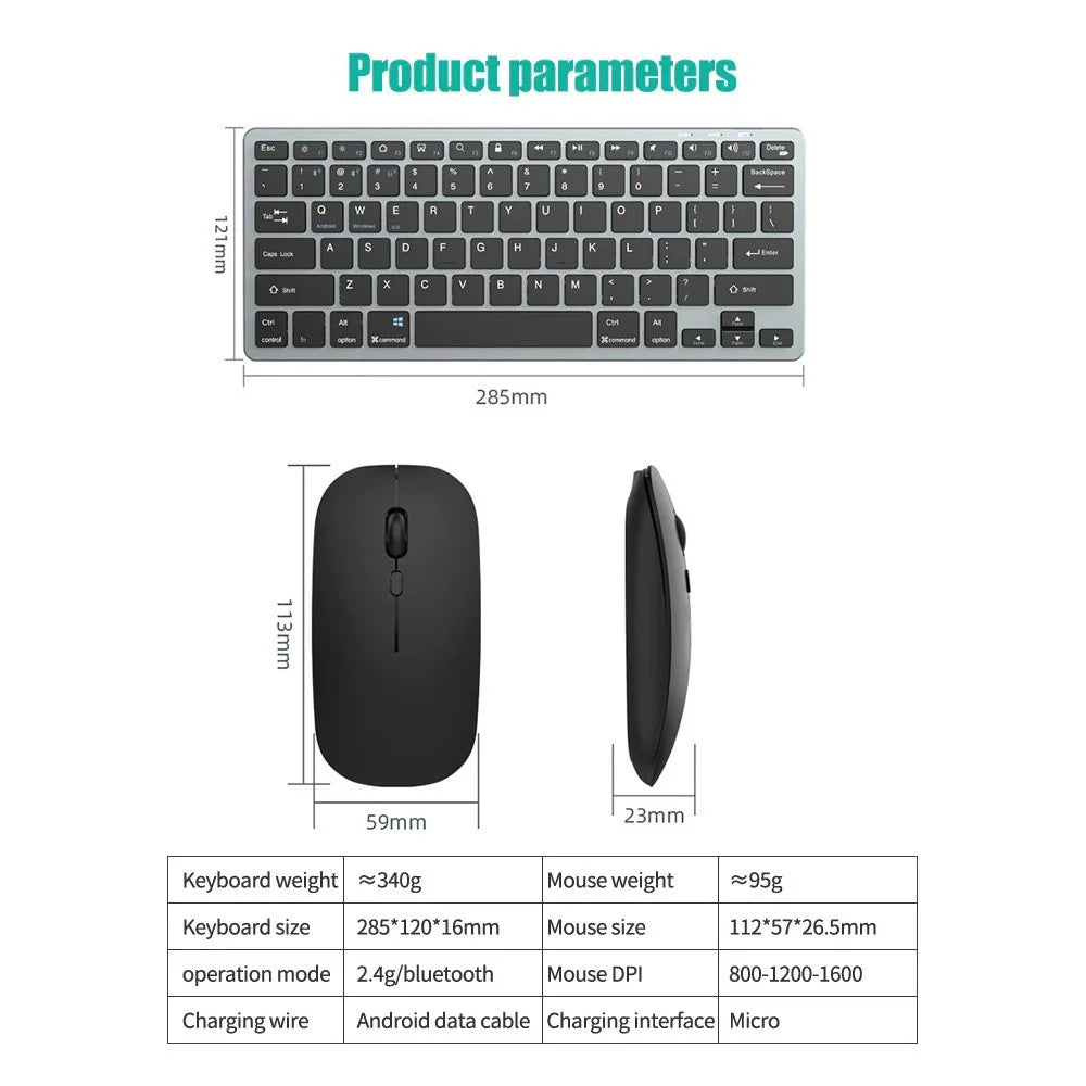 Set tastiera e mouse wireless 2.4G, combo tastiera e mouse Bluetooth 5.0, 2 modalità, mini tastiera e mouse per accessori PC portatili