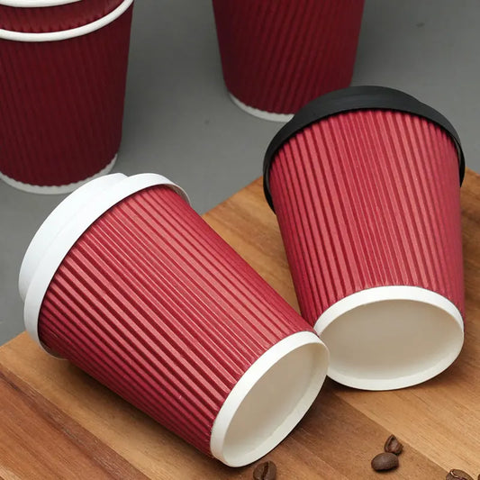 30 Tazze Da Caffè Monouso Da 8 Oz A Doppia Parete In Cartone Ondulato Con Coperchio