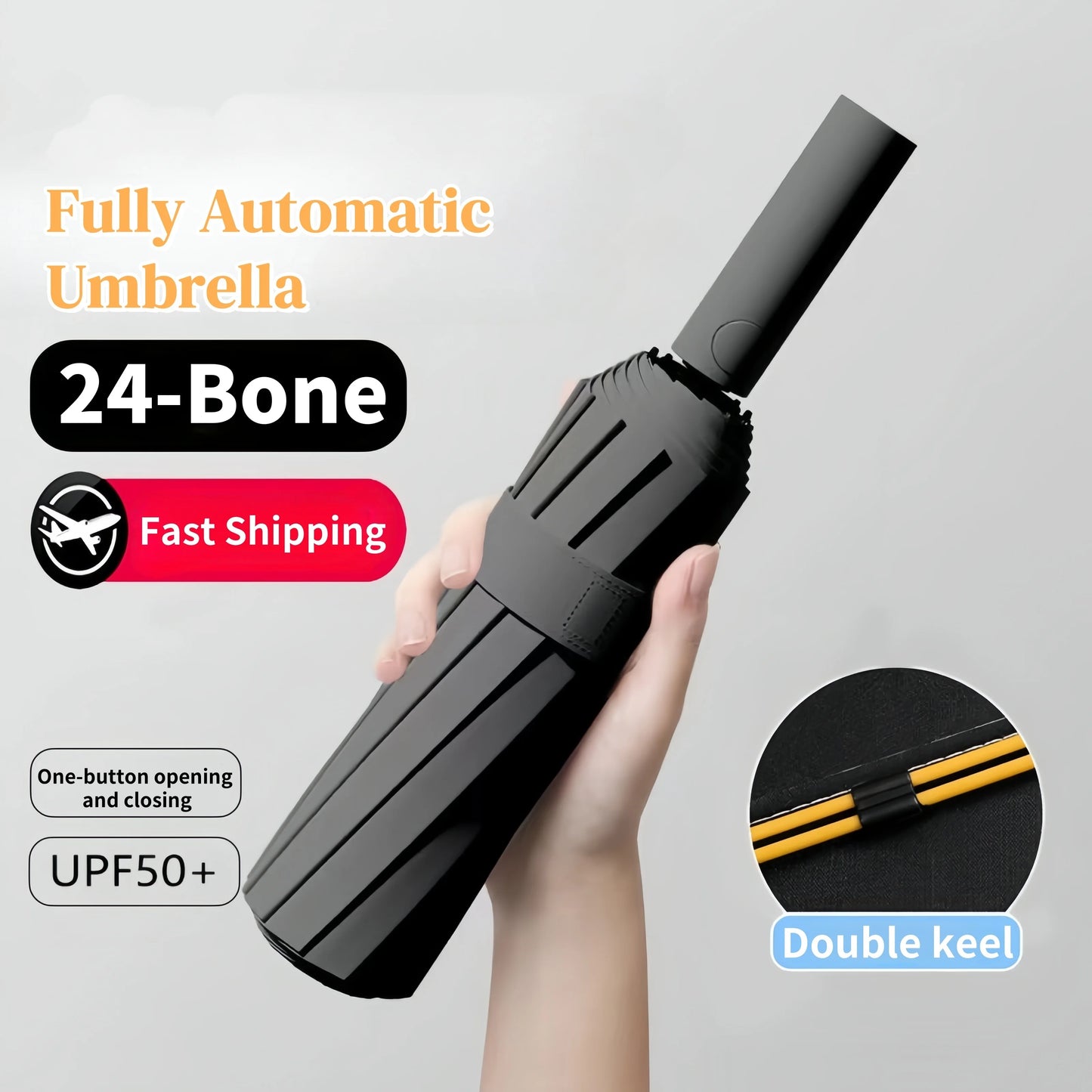 Ombrello pieghevole a 24 ossa Ombrello completamente automatico a doppio osso SPF 50 Protezione UV Resistenza alla pioggia Ombrello con resistenza al vento NUOVO