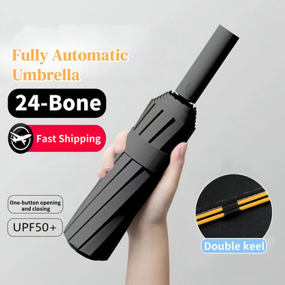 Ombrello pieghevole a 24 ossa Ombrello completamente automatico a doppio osso SPF 50 Protezione UV Resistenza alla pioggia Ombrello con resistenza al vento NUOVO