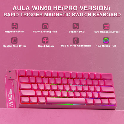 Tastiera Meccanica Gaming AULA WIN60 HE Pro MAX Cablata con Switch Magnetici a Effetto Hall, RT Regolabile, Hot-Swap, 8000Hz per Esport