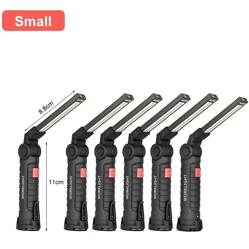 Lampada Da Lavoro Portatile Led Cob Ricaricabile Usb Con Gancio Magnetico E Power Bank