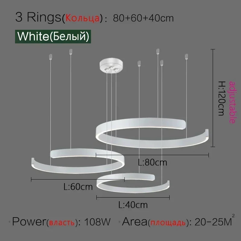 Lampada LED Circolare Sospesa Moderna Oro Rosa Bianco Nero Per Soggiorno E Sala Da Pranzo