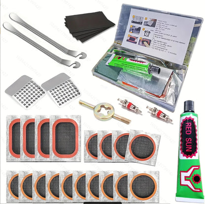 Kit di Riparazione Pneumatici per Bicicletta con Toppe, Colla e Leve per Riparazioni Veloci