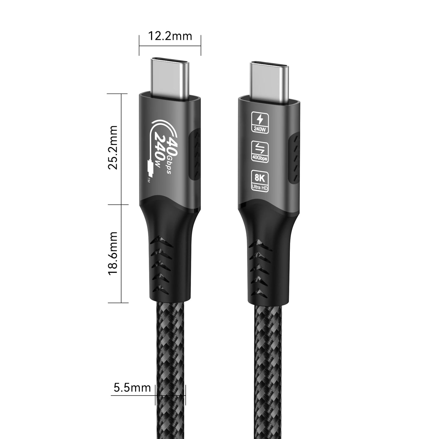 Cavo USB4 Thunderbolt 4 da USB-C a USB-C 40Gbps 240W Ricarica Rapida e Trasferimento Dati per Laptop