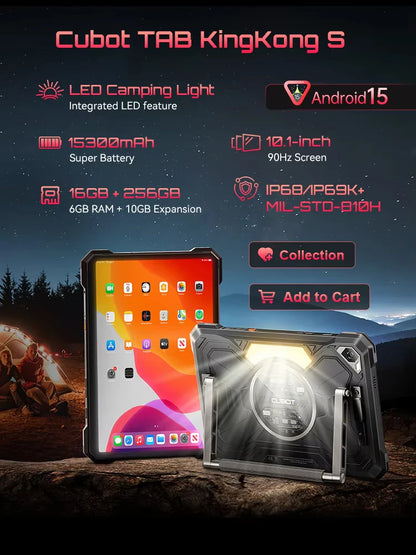 Tablet Android Cubot Tab Kingkong S 10,1 pollici, Batteria 15300 mAh, 6 Gb Ram, 256 Gb Storage, Fotocamera 48 Mp