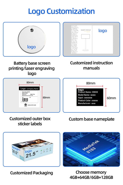 TV LED Smart Android 13 da 21,5 Pollici, 4+64GB, Bianca, Portatile con Ruote, Batteria Ricaricabile, Wi-Fi Interattivo per Palestra Professionale